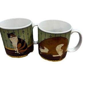 Vintage sukura Warren Kimball cat kitty mugs set